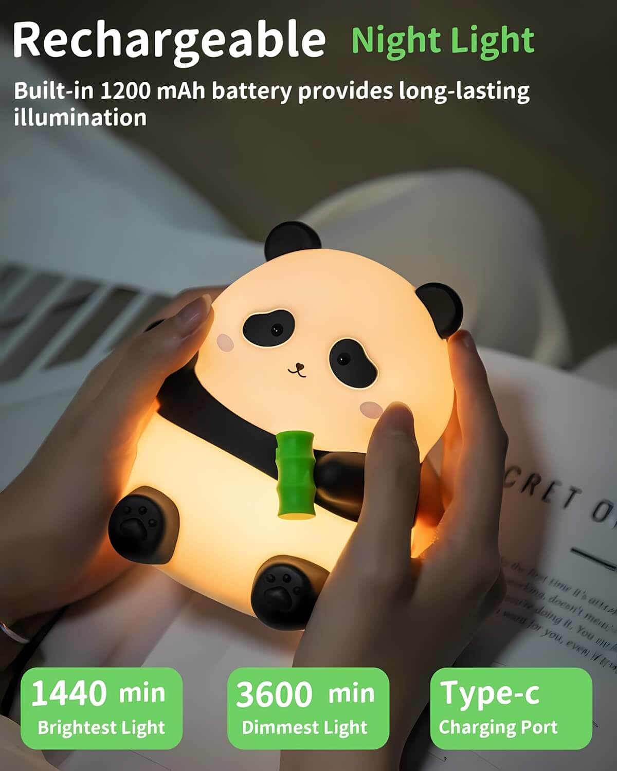 Rechargeable Dimmable Silicone Panda Night Light with Timer - Cute LED Animal Lamp for Kids Room, Nursery & Bedroom Decor | Soft Squishy Kawaii Desk Light for Baby, Children & Adults | Perfect for Nighttime Feeding, Reading & Relaxation