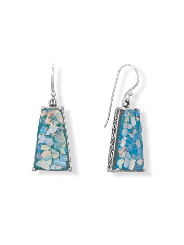 Ancient Roman Glass Earrings - Handmade Trapezoid Sterling Silver Dangle Earrings for Women | Perfect for Vintage Lovers, Historical Reenactments & Special Occasions
