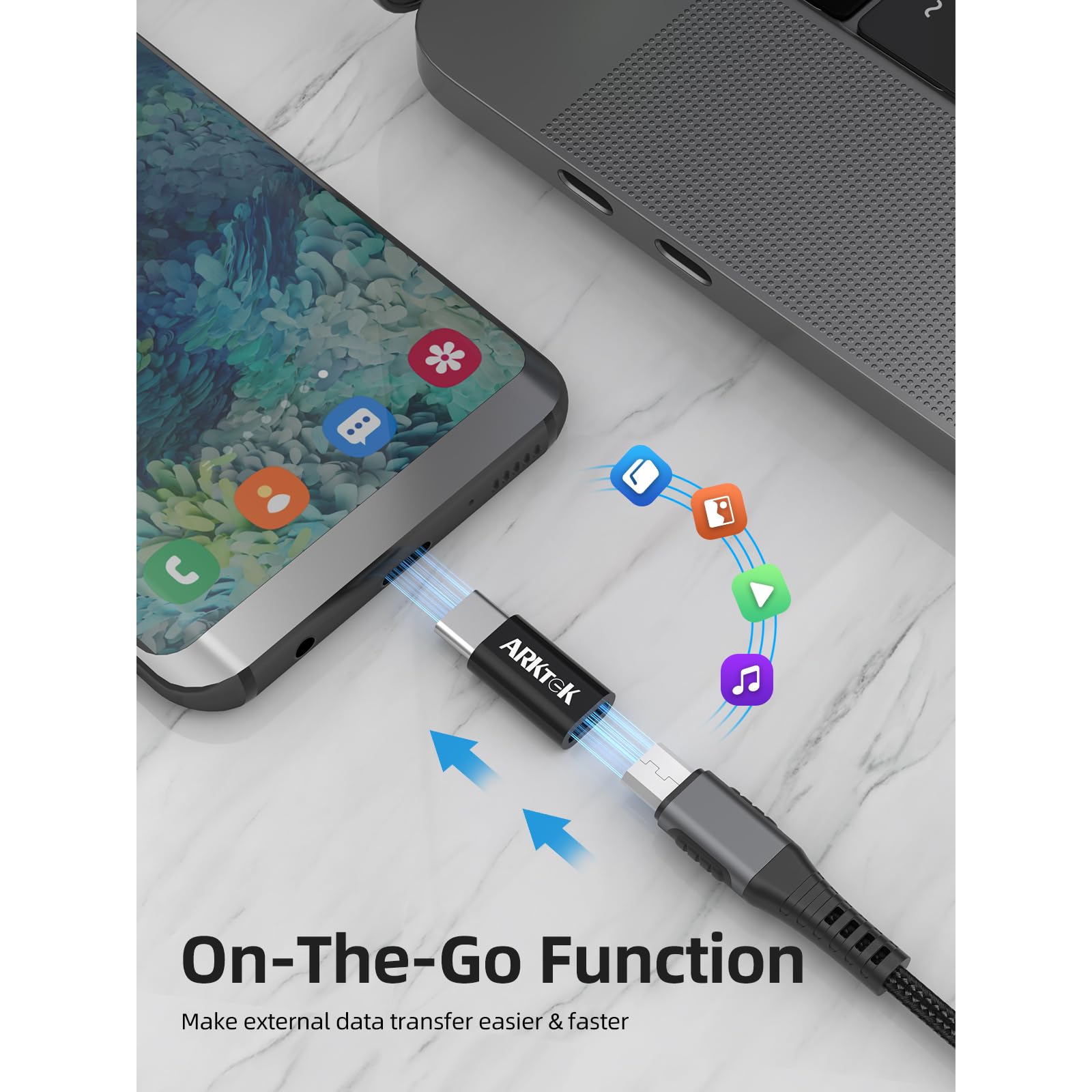 ARKTEK 6 Pack USB-C to Micro USB Adapter, Fast Charging & Data Transfer, Compatible with iPhone 16/15/15 Pro, AirPods 4 Plus, Galaxy S24/Note 20, Pixel 9 - Universal Type C Converter for Travel, Office & Home Use (Black)
