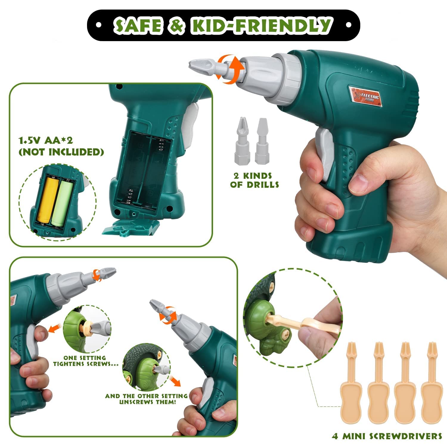 TOY Life 4-Pack Take Apart Dinosaur STEM Toys for Kids Ages 3-12 | Educational Building Construction Set with Tools | Preschool Learning Toys & Toddler Boys Gifts | Perfect for Birthday Parties, Classroom Activities & Creative Play