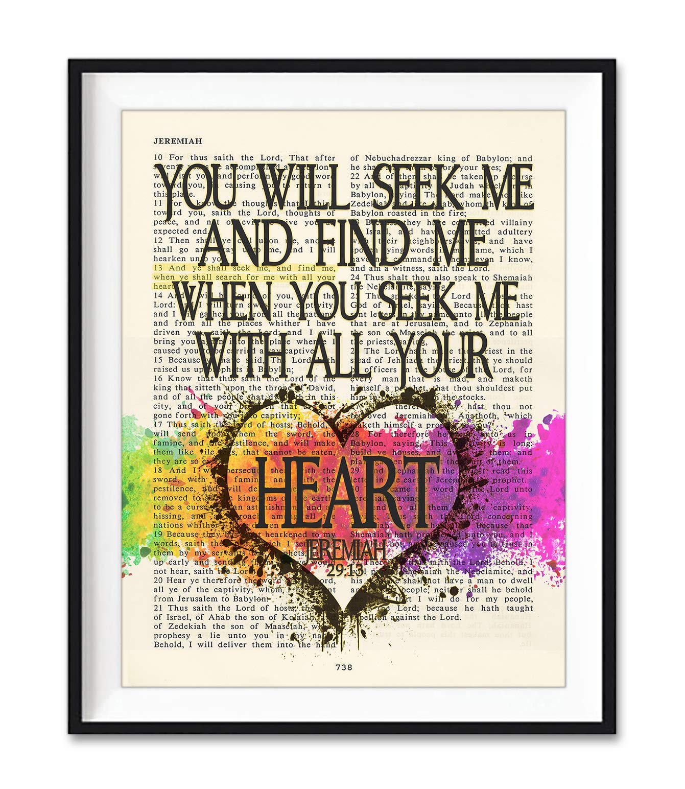 Vintage Bible Art Print - Jeremiah 29:13 Scripture Wall Decor for Christian Home