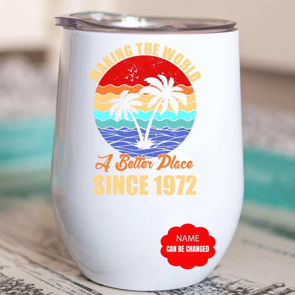 Kobalo Vintage 50th Birthday Personalized Wine Tumbler - 12oz Insulated Stainless Steel Cup with Lid (1972 Anniversary Edition) - Perfect for Wine Lovers, Birthday Gifts & Outdoor Picnics