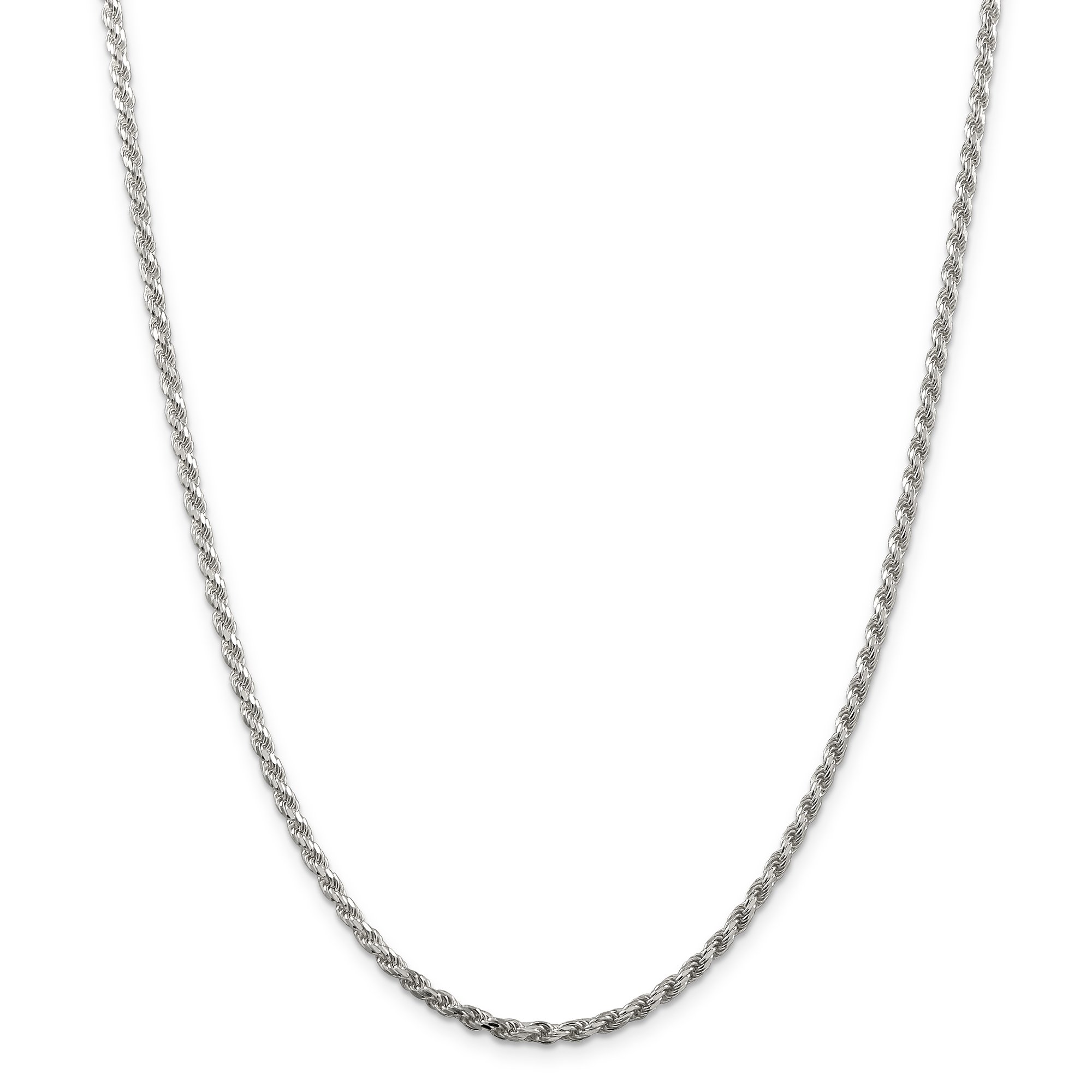 SS Rhodium Plated 2.75mm Diamond-Cut Rope Chain Necklace - Elegant Jewelry for Women, Men | Perfect for Parties, Weddings & Everyday Wear