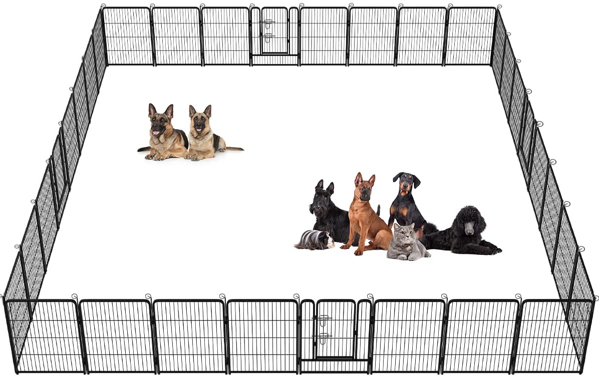 BestPet 32 Inch Metal Dog Playpen - 32 Panels Indoor/Outdoor Pet Fence with Door for Puppies & Dogs | Durable Exercise Pen for RV, Camping, Yard & Home Use - Black