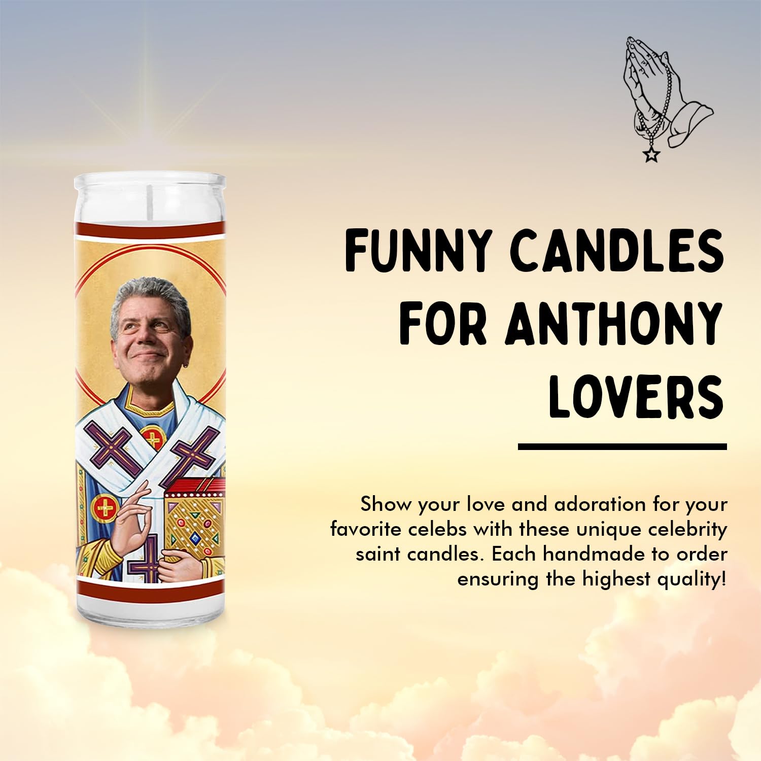 Anthony Celebrity Candles - Funny Saint Soy Wax Candles in Glass Jar - Unique Gift for Food Lovers - Perfect for Home Decor & Gifting