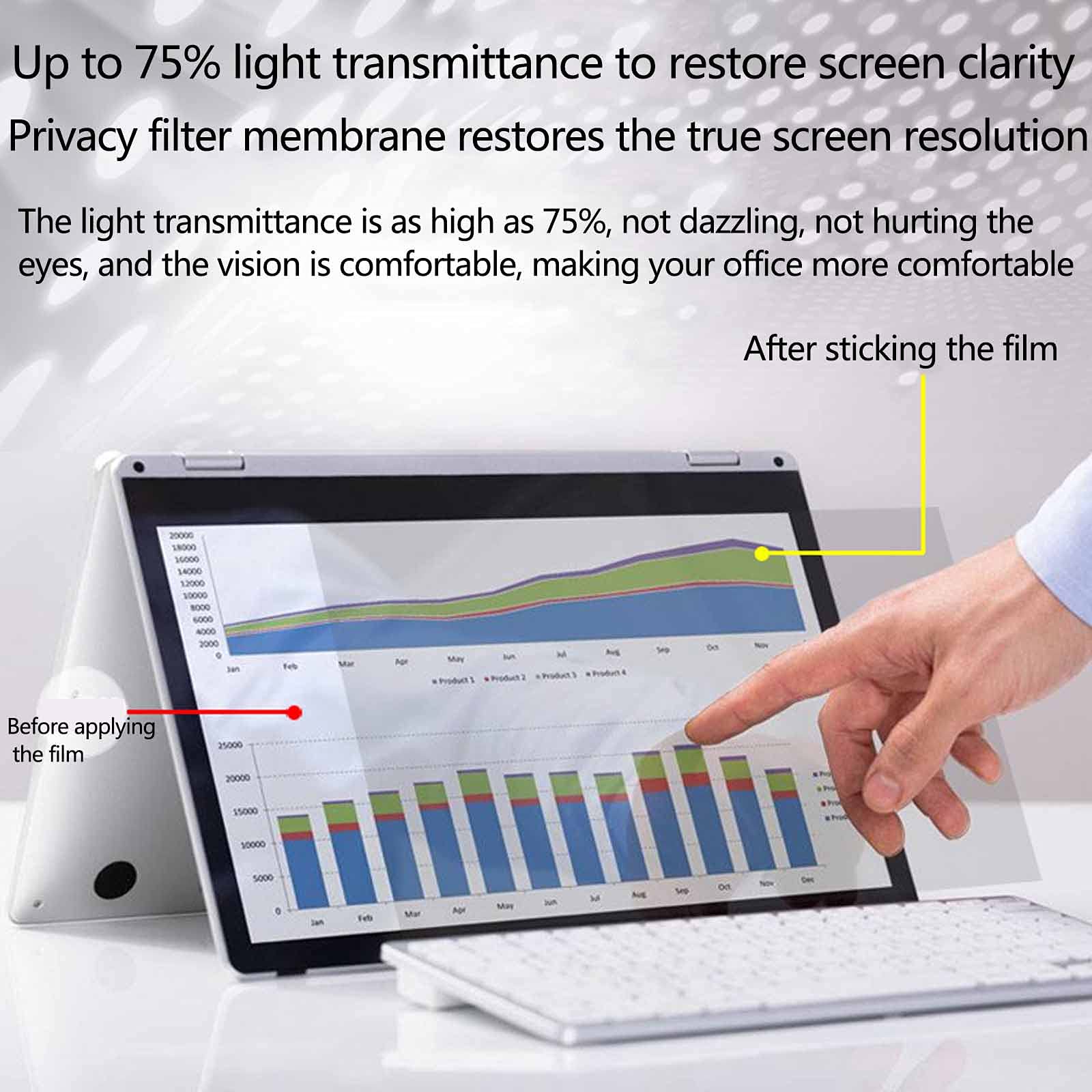 24-inch Desktop Computer Privacy Screen Filter - Hanging Removable Blue Light Blocking Screen Protector | HD Anti-Glare Eye Protection for Office & Home Use