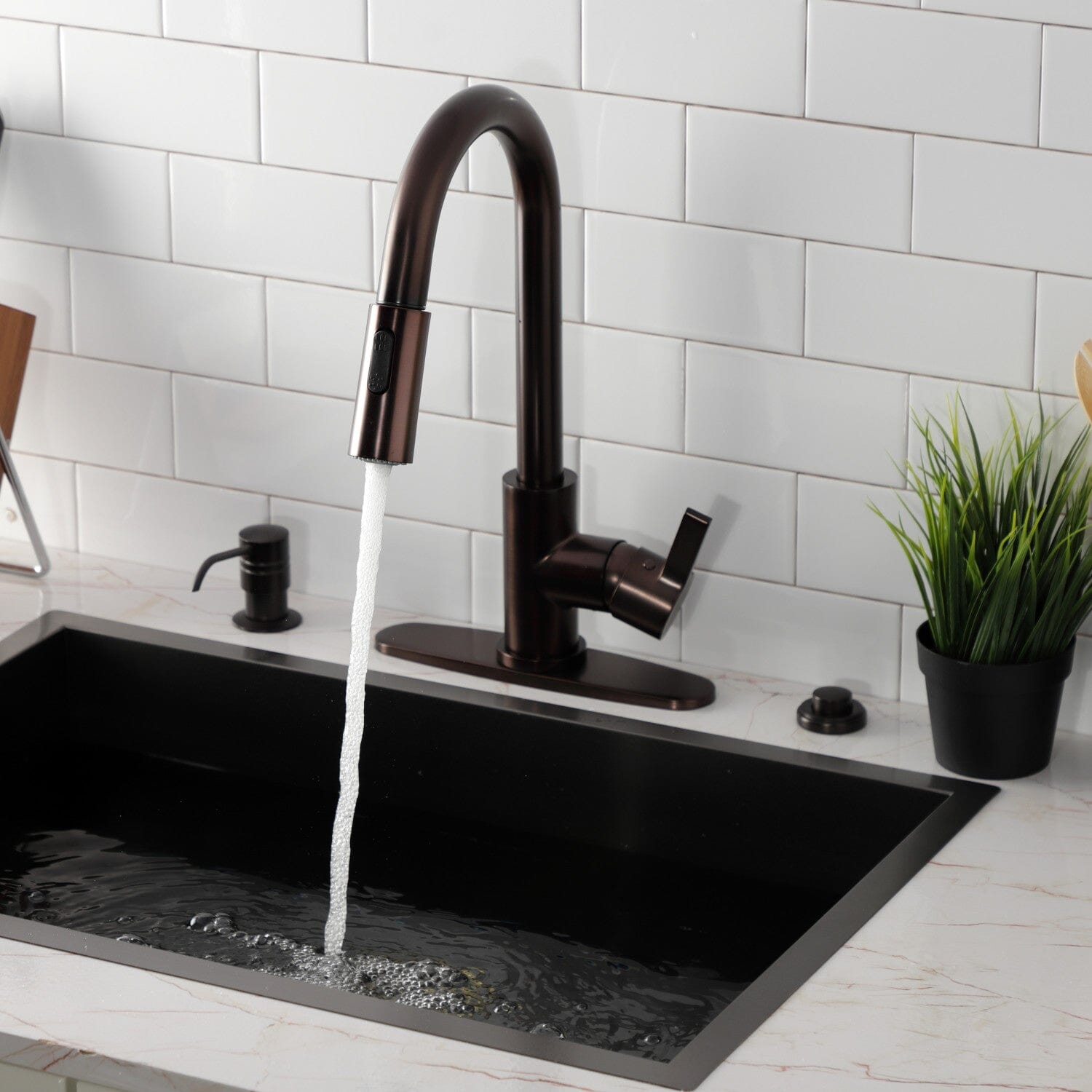 Continental Single Handle Pull Down Kitchen Faucet - Modern Stainless Steel Waterfall Sprayer for Sink - Perfect for Cooking, Washing Dishes & Filling Pots