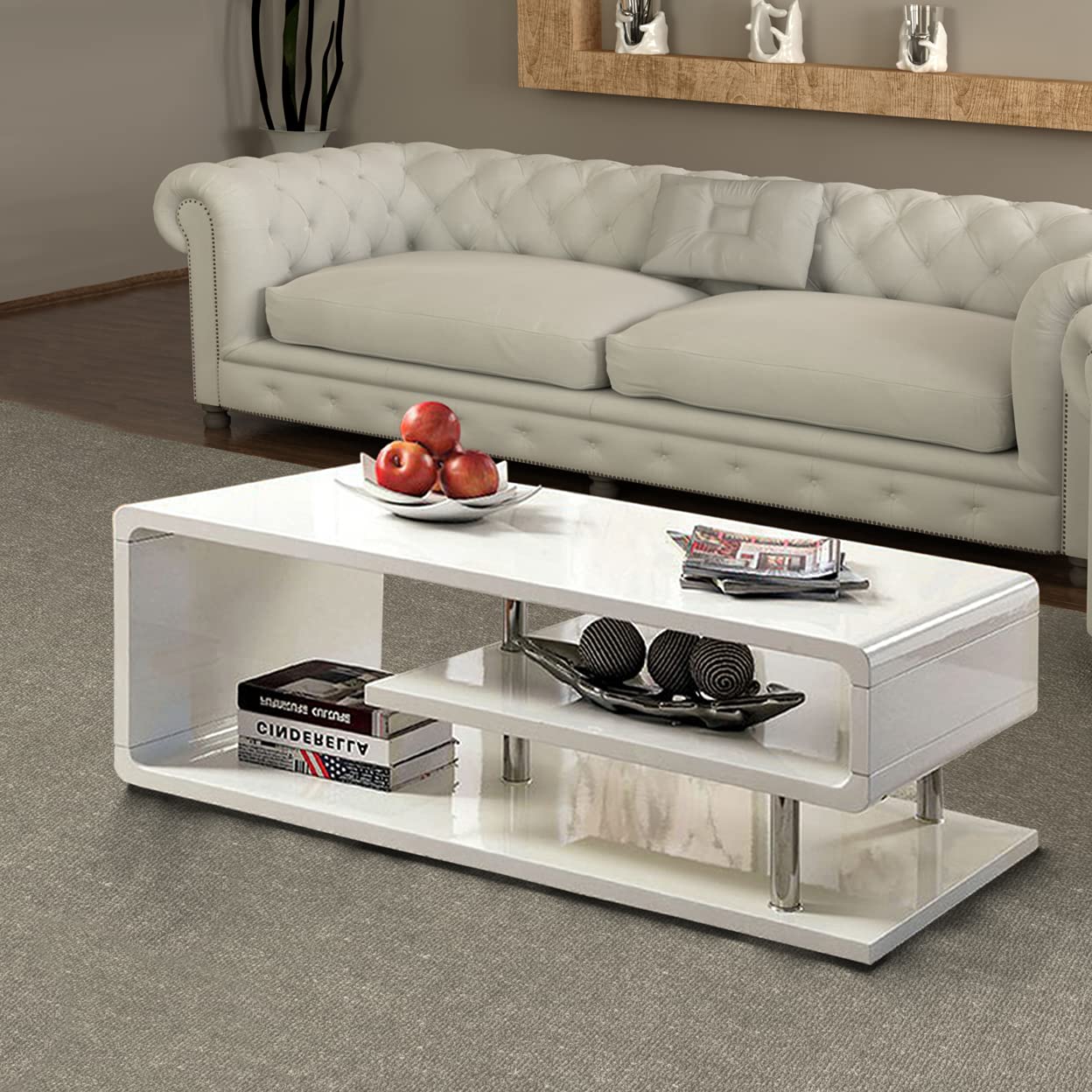 Furniture of America Ninove I White High Gloss Coffee Table - Modern Living Room Centerpiece for Home Decor & Entertainment Spaces