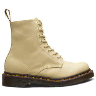 Dr. Martens 1460 Pascal Virginia Leather Boots in Pastel Yellow - Unisex Classic 8-Eye Boot for Punk, Rock & Casual Outfits