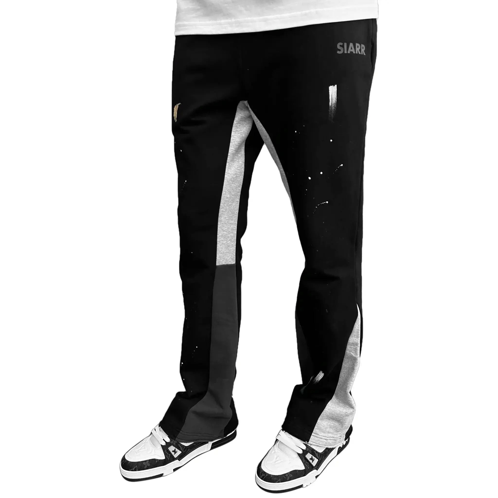 SIARR Flared Joggers for Women - High Waisted Black Paint Yoga Pants with Pockets | Comfortable Lounge Pants for Running, Workout & Casual Wear
