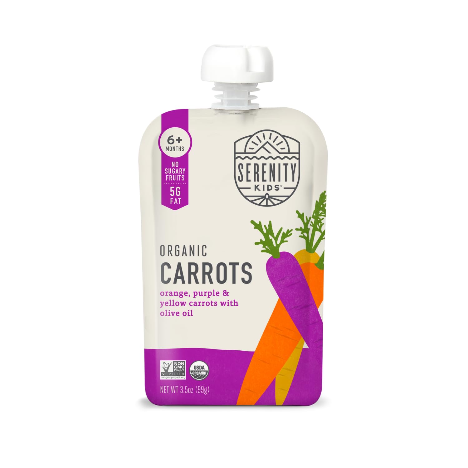 Serenity Kids Organic Baby Food Pouches - USDA Certified Veggie & Carrot Puree for Babies 6+ Months | No Added Sugar, Allergen-Free, BPA-Free (3.5 oz, 6 Pack) | Perfect for On-the-Go Meals & Healthy Snacking
