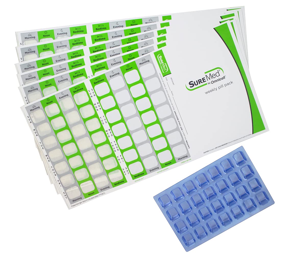4 Times a Day Weekly XL Cold Seal Pharmacy Blister Pack System for Pills - 2-Piece Unit Dose Tri-Fold Booklet, No Extra Equipment Needed (6 Pack) | Perfect for Medication Management, Nursing Homes & Hospital Pharmacy Organization