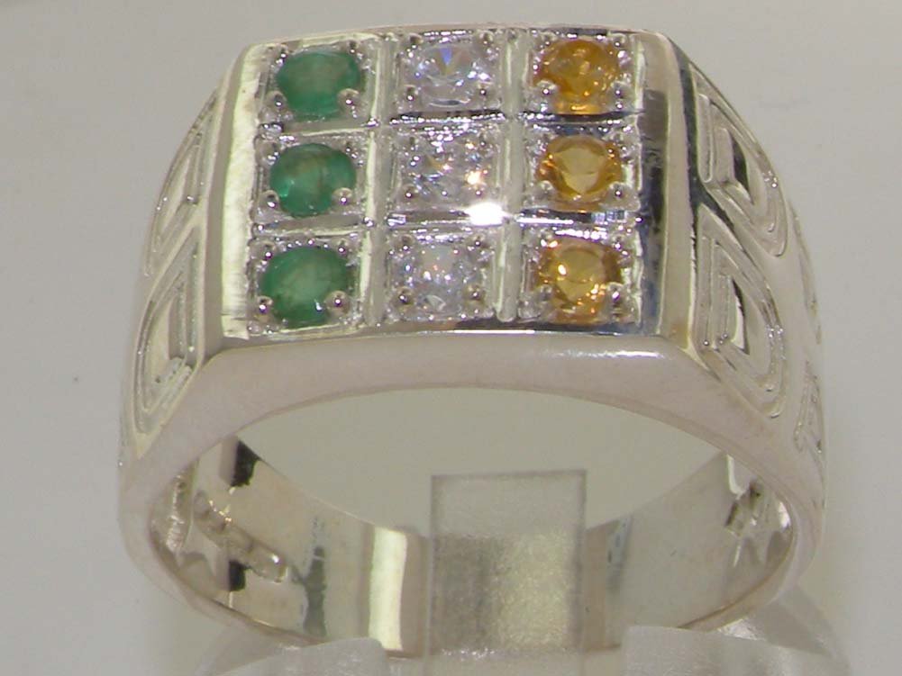 925 Sterling Silver Cubic Zirconia & Citrine Men's Signet Ring - Size 6.5 | Elegant Wedding Band, Anniversary Gift for Him, Everyday Fashion Jewelry for Men