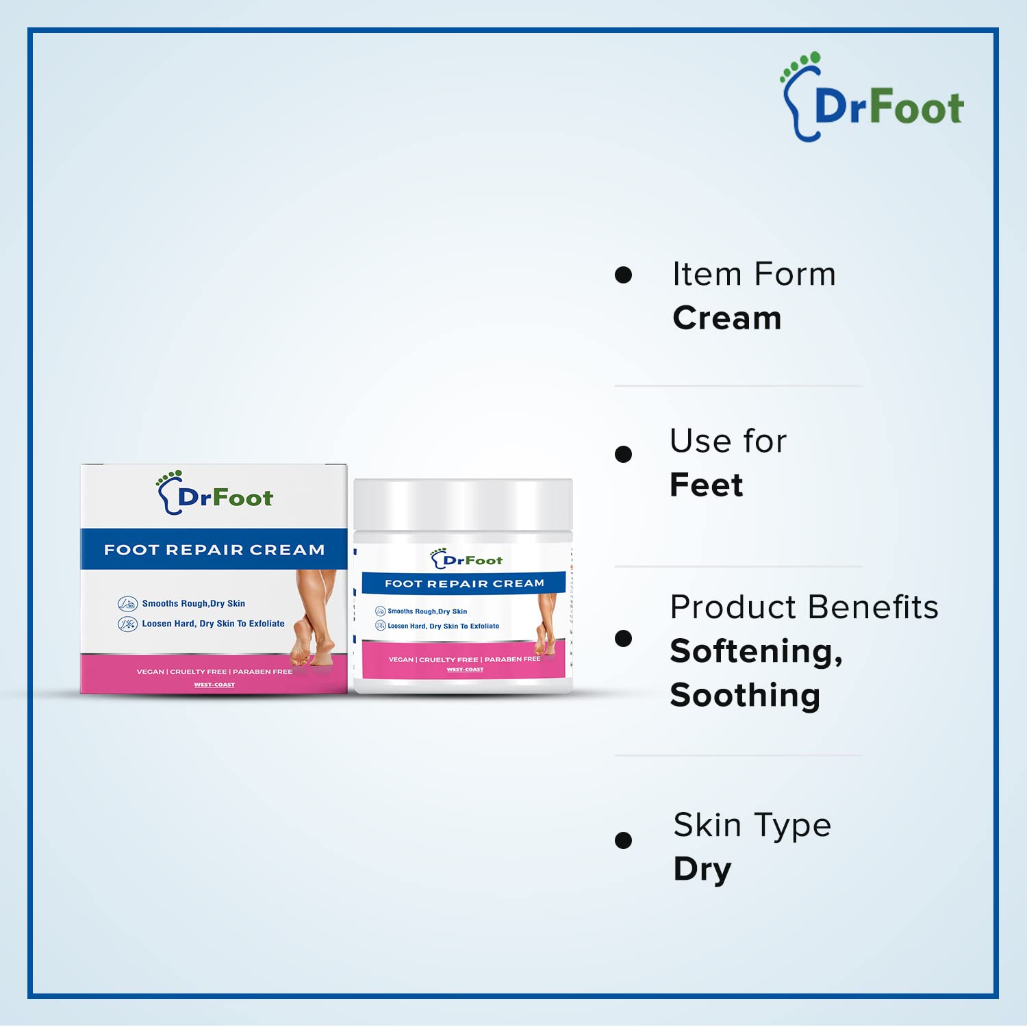 Dr Foot Cracked Heel Repair Cream - Moisturizing Foot Care for Dry, Cracked Feet with Lemongrass, Tea Tree & Vitamin E Oil (100g) - Perfect for Daily Foot Care, Pedicures & Healing Rough Heels
