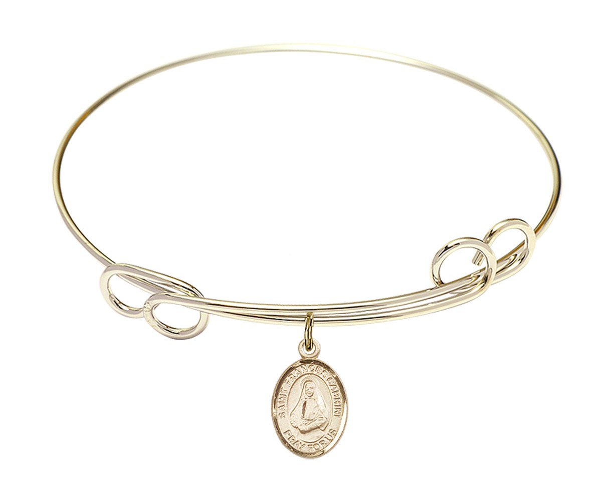 7 1/2 Inch Round Double Loop Bangle Bracelet with St. Frances Cabrini Charm - Elegant Religious Jewelry for Women, Perfect for Church, Weddings & Daily Wear