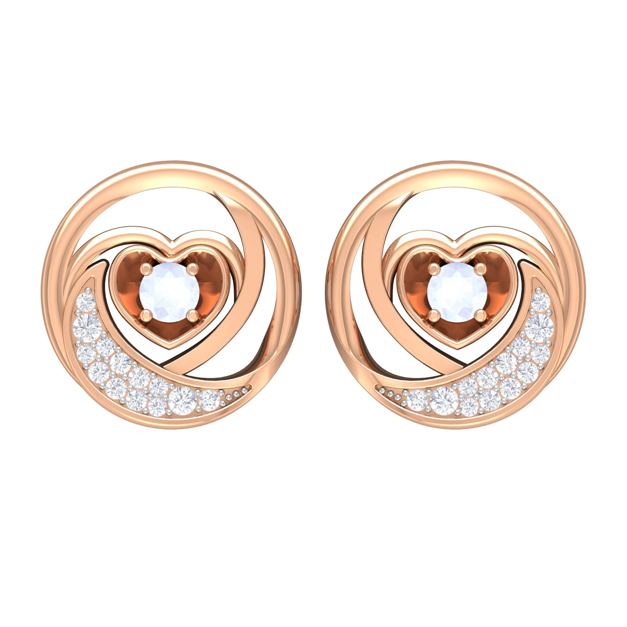 0.50 CT Moonstone and Diamond Stud Earrings - 14K Solid Gold Heart Earrings for Women, June Birthstone Jewelry Gift for Her | Perfect for Weddings, Anniversaries & Special Occasions