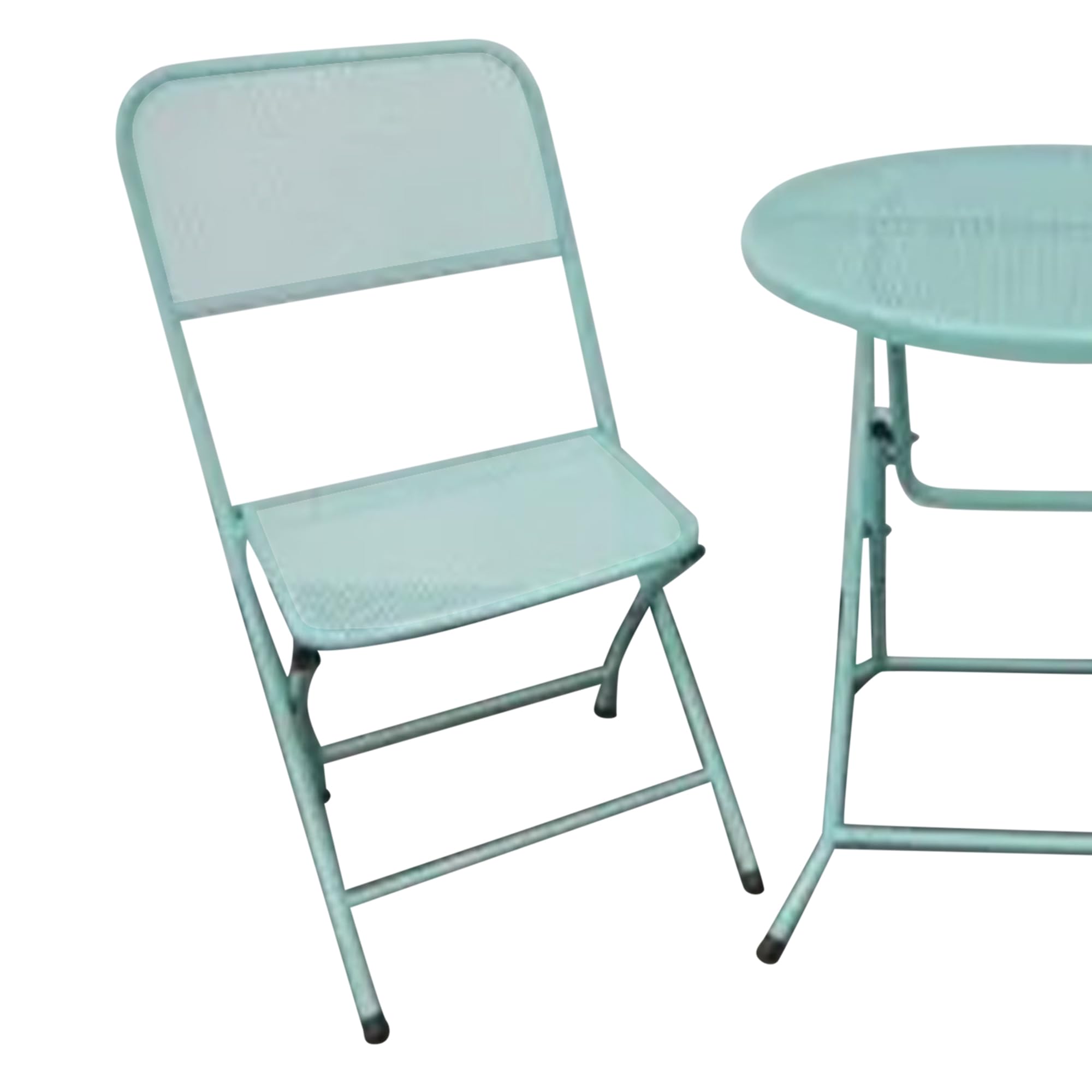 Foldable 3-Piece Outdoor Bistro Set - Powder Coated Steel Mesh Patio Dining Table & 2 Chairs (Blue) - Perfect for Small Balcony, Garden, Deck or Poolside Relaxation
