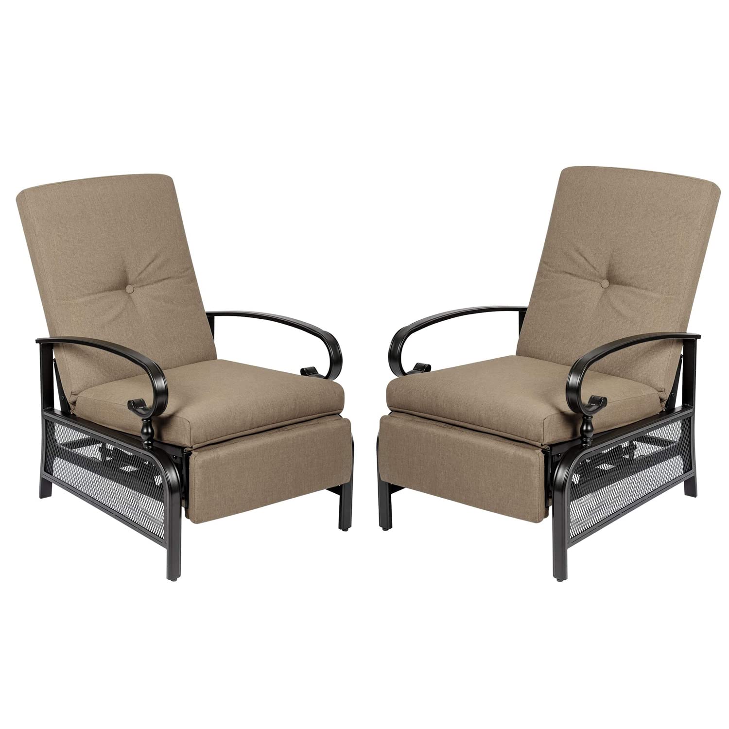 Betterland Outdoor Lounge Chair Set of 2 - Heavy Duty Metal Adjustable Patio Recliners with Extendable Frame & Removable Thickened Cushions, Beige - Perfect for Poolside, Backyard, Garden Relaxation and Sunbathing