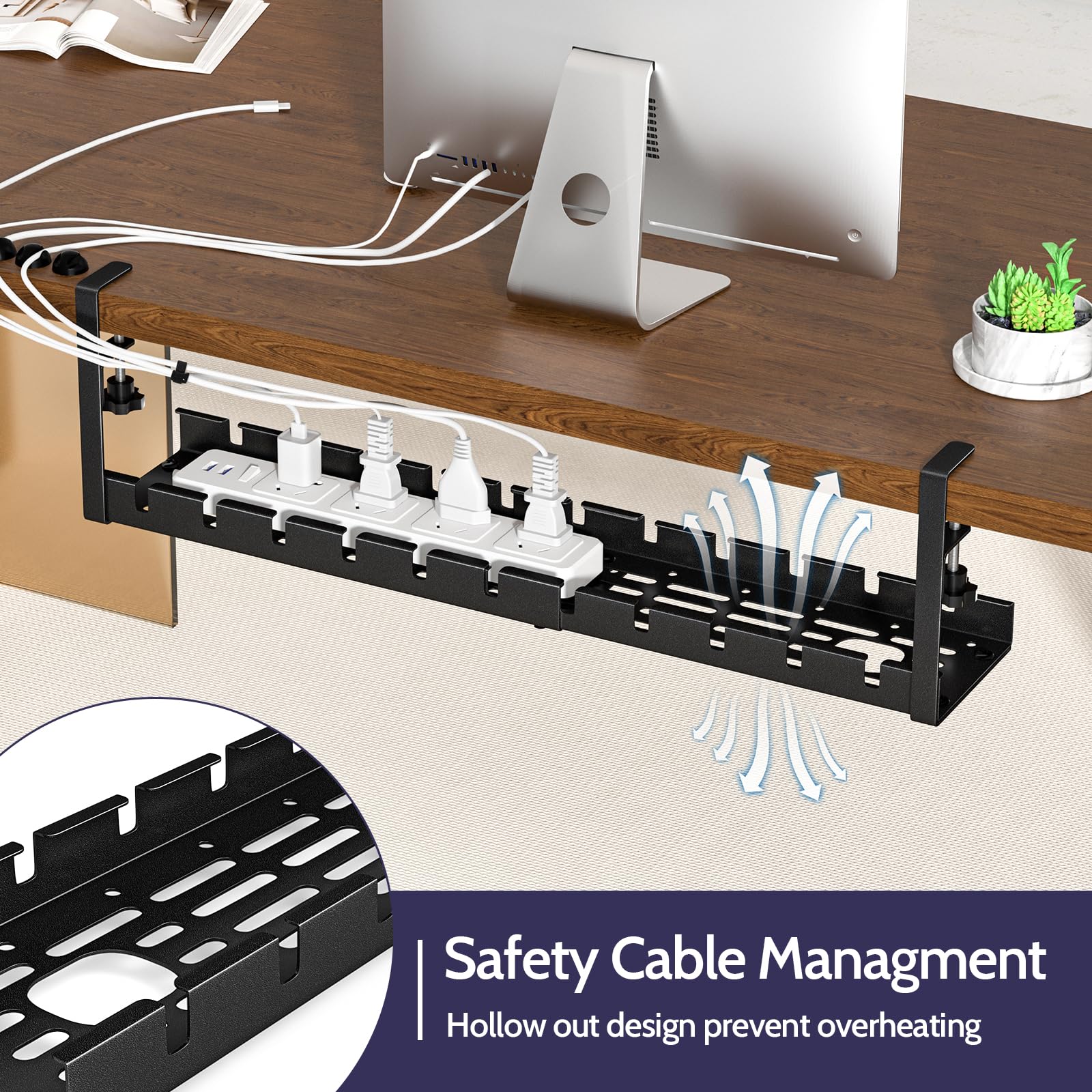 Shikha 2 Pack Under Desk Cable Management Tray - 15.7 to 31 Inch Adjustable Retractable Cord Organizer with Clamp, No Drilling Wire Management System for Home Office & Workspace - Perfect for Computer, Monitor & TV Cable Organization