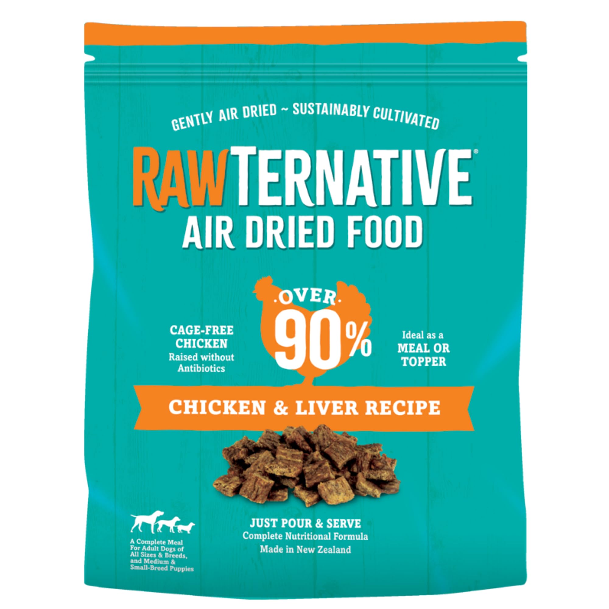 RawTernative Air Dried Dog Food - High Protein Grain Free with 90% Real Chicken & Liver + NZ Green Lipped Mussels | Complete Meal or Topper for Small & Large Dogs | Gluten Free Non-GMO (5 oz Bag) - Perfect for Travel, Training & Sensitive Stomachs