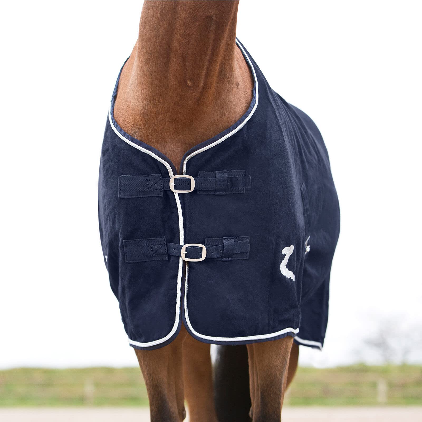 HORZE Millau Wool Blanket - Dark Blue - 84 Inch Warm & Cozy Horse Stable Blanket for Winter Riding & Outdoor Camping