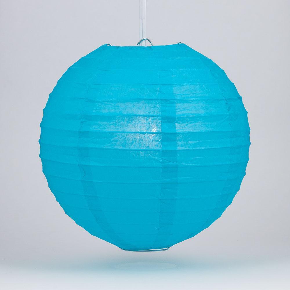 6 Pack Turquoise Round Paper Lanterns with Parallel Ribbing - Chinese Hanging Wedding & Party Decorations for Indoor/Outdoor Events, Home Decor, and Festive Celebrations