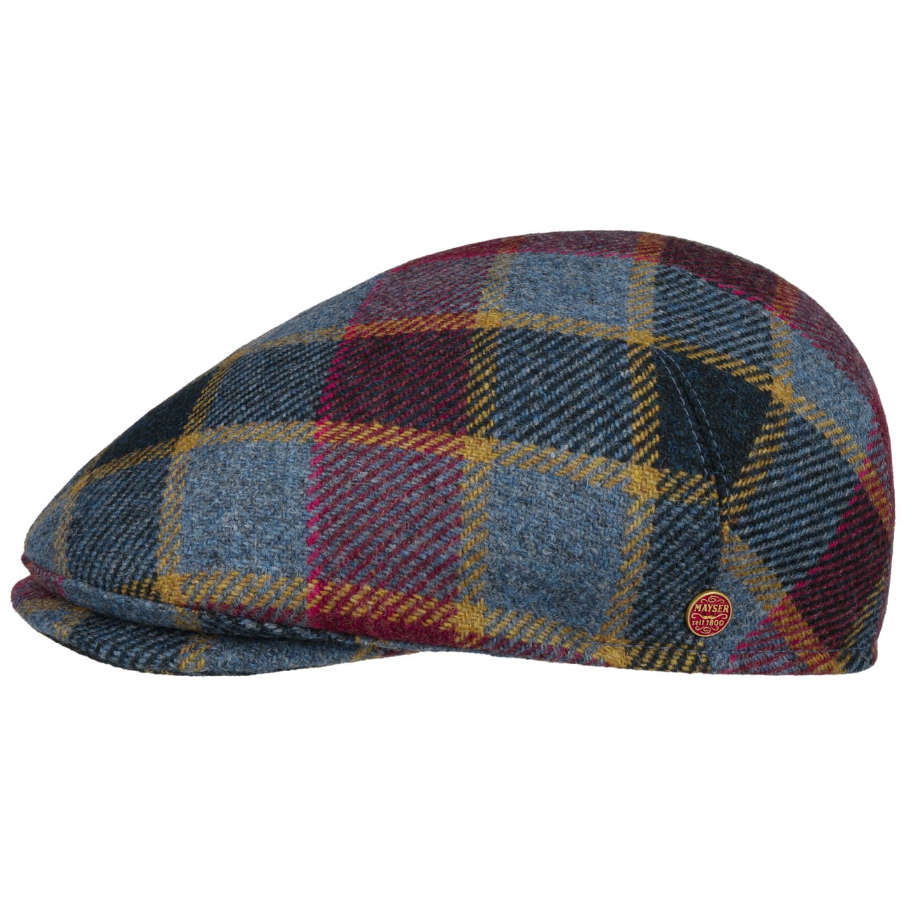 Mayser Sidney Big Color Check Flat Cap for Men - Stylish Vintage Wool Hat for Outdoor, Golf, and Casual Wear