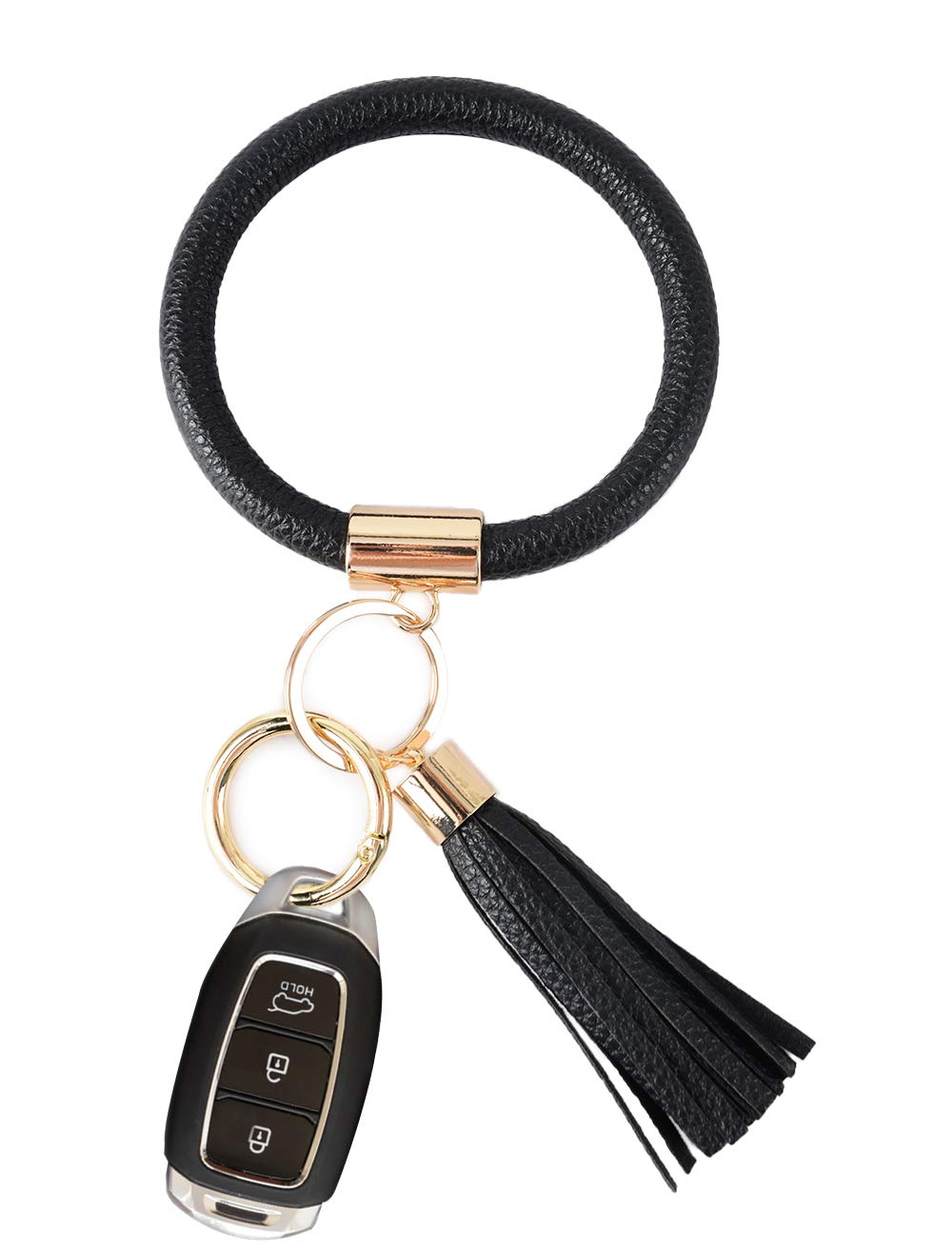 **Stylish Leather Tassel Keychain Bracelet for Women - Large Circle Wristlet Key Holder with Adjustable Band, Fashionable Gift for Her | Perfect for Key Organization, Daily Wear & Travel Accessories**