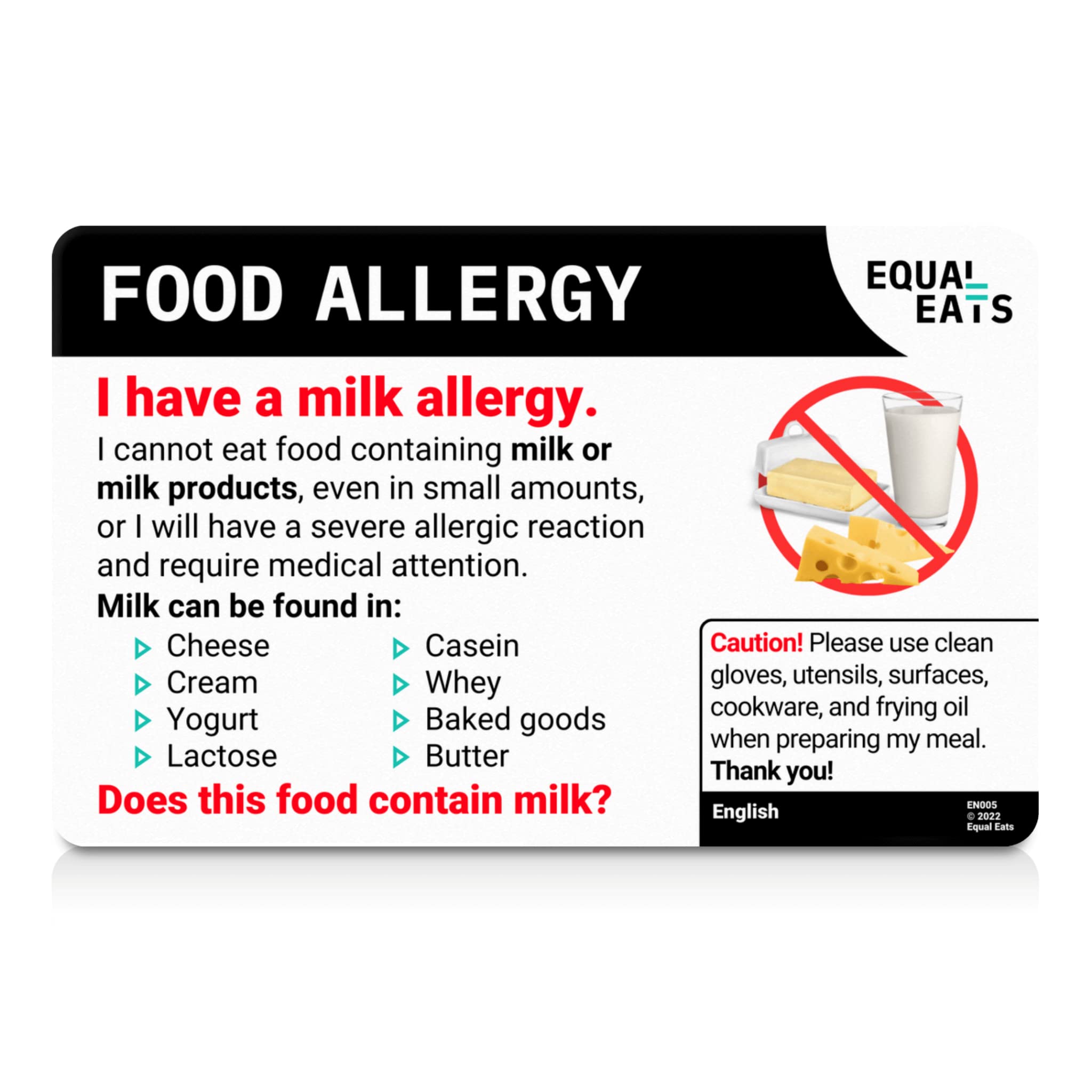 Portuguese Milk Allergy Card - Plastic Medical Alert Chef Card for Dairy Allergies | Food Allergy Translation Card for Brazil Travel & Restaurants | Essential for Safe Dining with Food Allergies