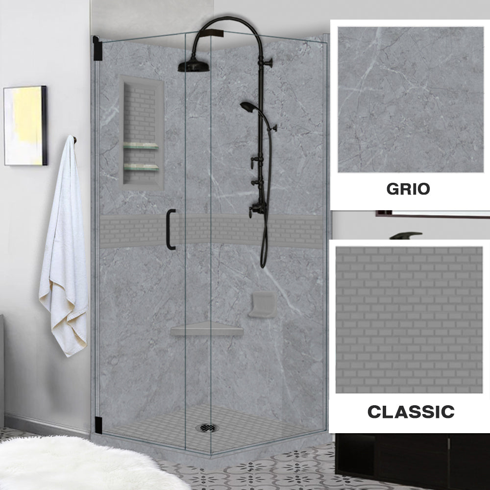 Grio Marble Classic Corner Shower Enclosure Kit - Frameless Glass Shower Door for Bathroom - Perfect for Small Spaces & Modern Home Decor