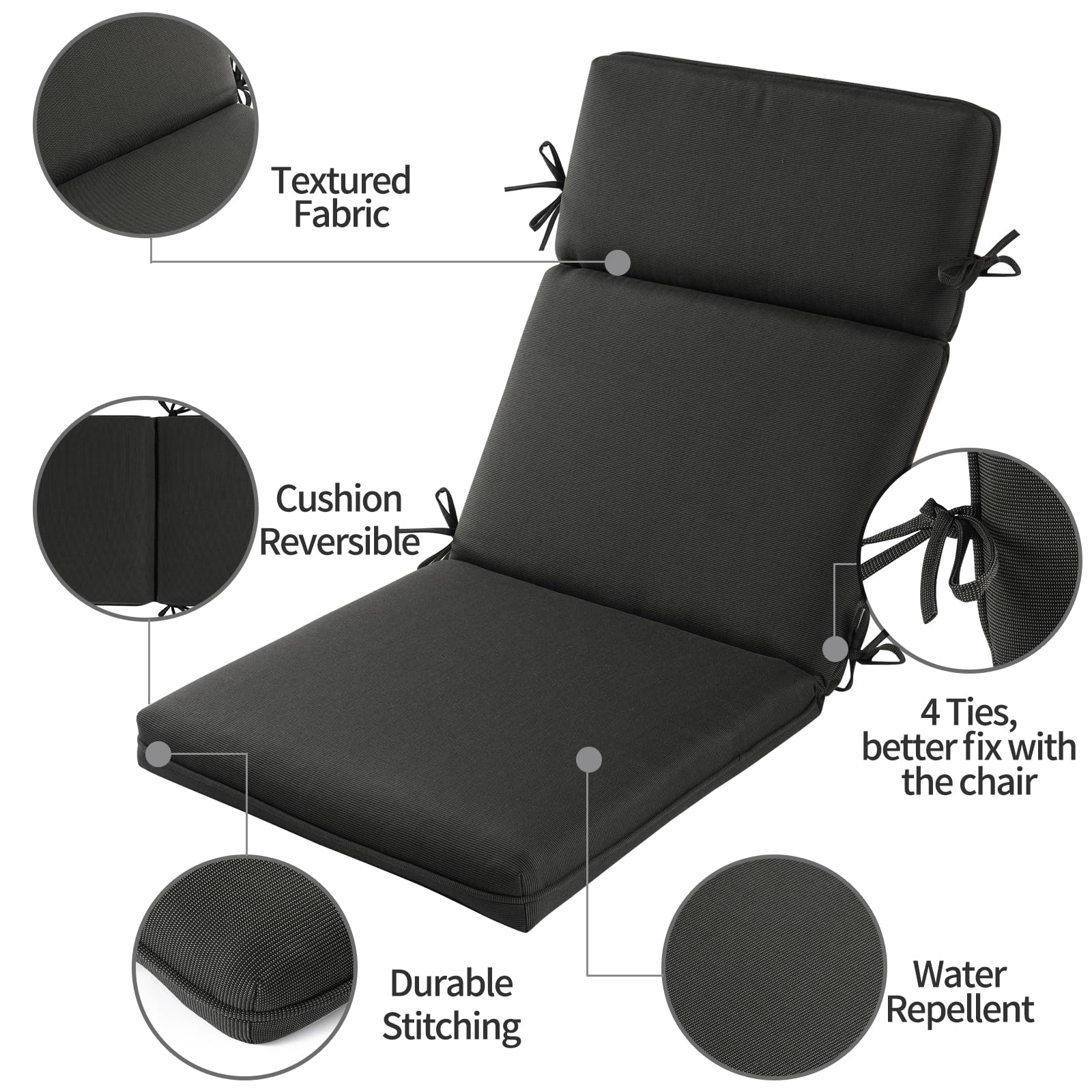 Premium Outdoor/Indoor Adirondack Chair Cushions Set of 2 - High Back Patio Furniture Replacement Cushions, Waterproof & UV Resistant (Black) - Perfect for Deck, Porch, Garden and Poolside Relaxation