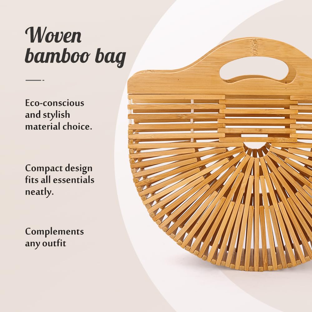 Eco-Friendly Bamboo Tote Bag for Women - Natural Straw Beach Purse, Lightweight & Durable Summer Handbag for Outdoor, Travel, Shopping & Picnic