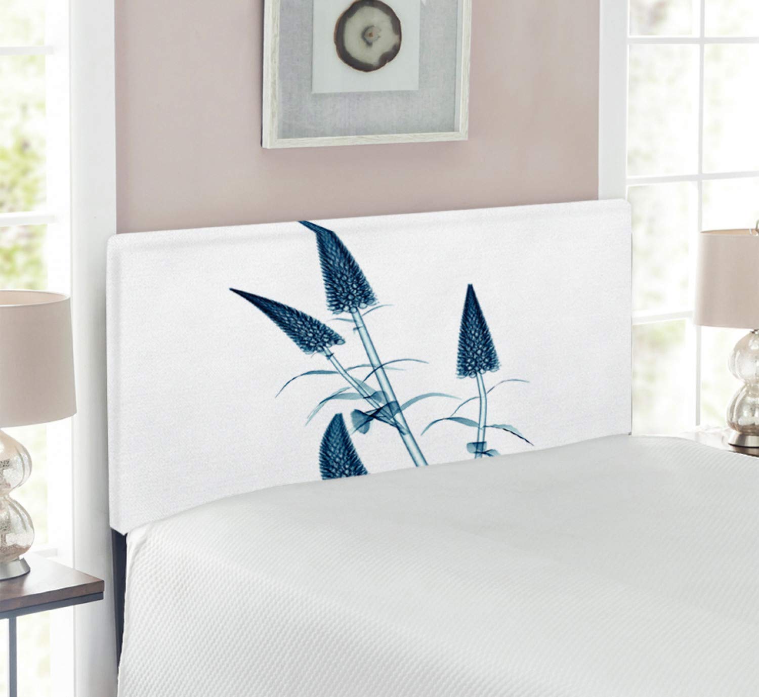 Ambesonne Floral Headboard - X-ray Flower Art Upholstered Metal Bed Frame with Memory Foam, Twin Size, Teal & White | Modern Home Decor for Bedroom, Guest Room & Dorm