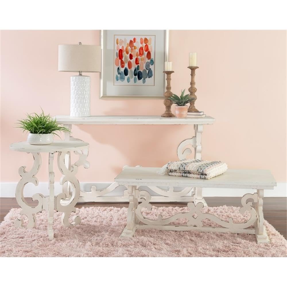 BOWERY HILL White Distressed Wood Coffee Table - Modern Farmhouse Style Living Room Centerpiece for Home Decor