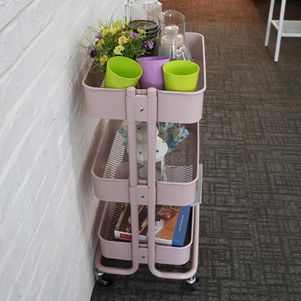 MERTNK Heavy Duty Rolling Utility Cart - Pink Storage Trolley for Kitchen, Salon, Spa | Mobile Beauty Cart with Thickened Shelves | Perfect for Hair Styling Tools, Salon Supplies & Home Organization