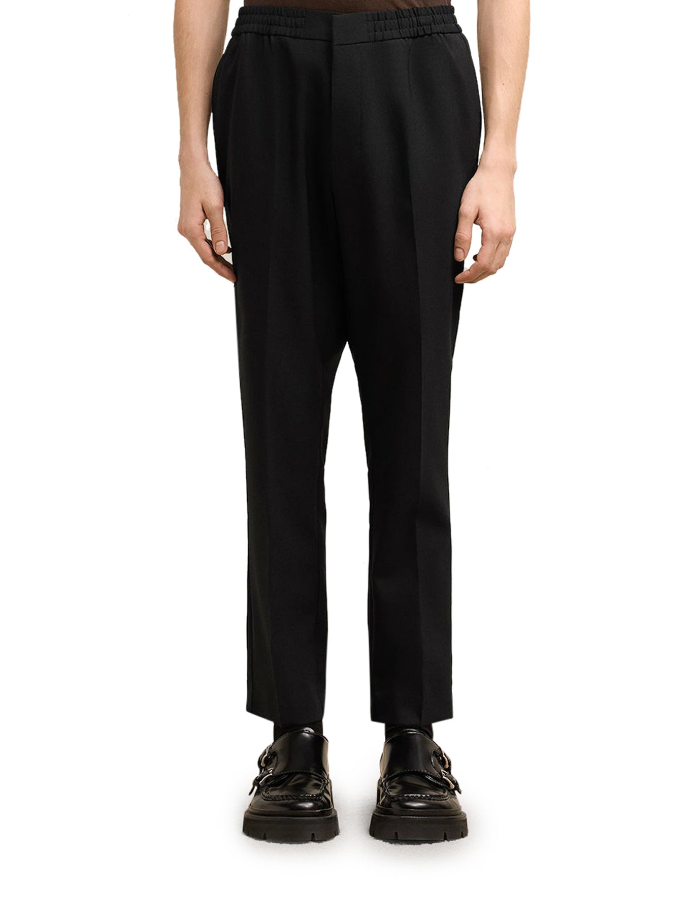 Black Wool Elastic Waist Trousers for Women - Comfortable Stretch Pants for Office, Travel & Casual Wear