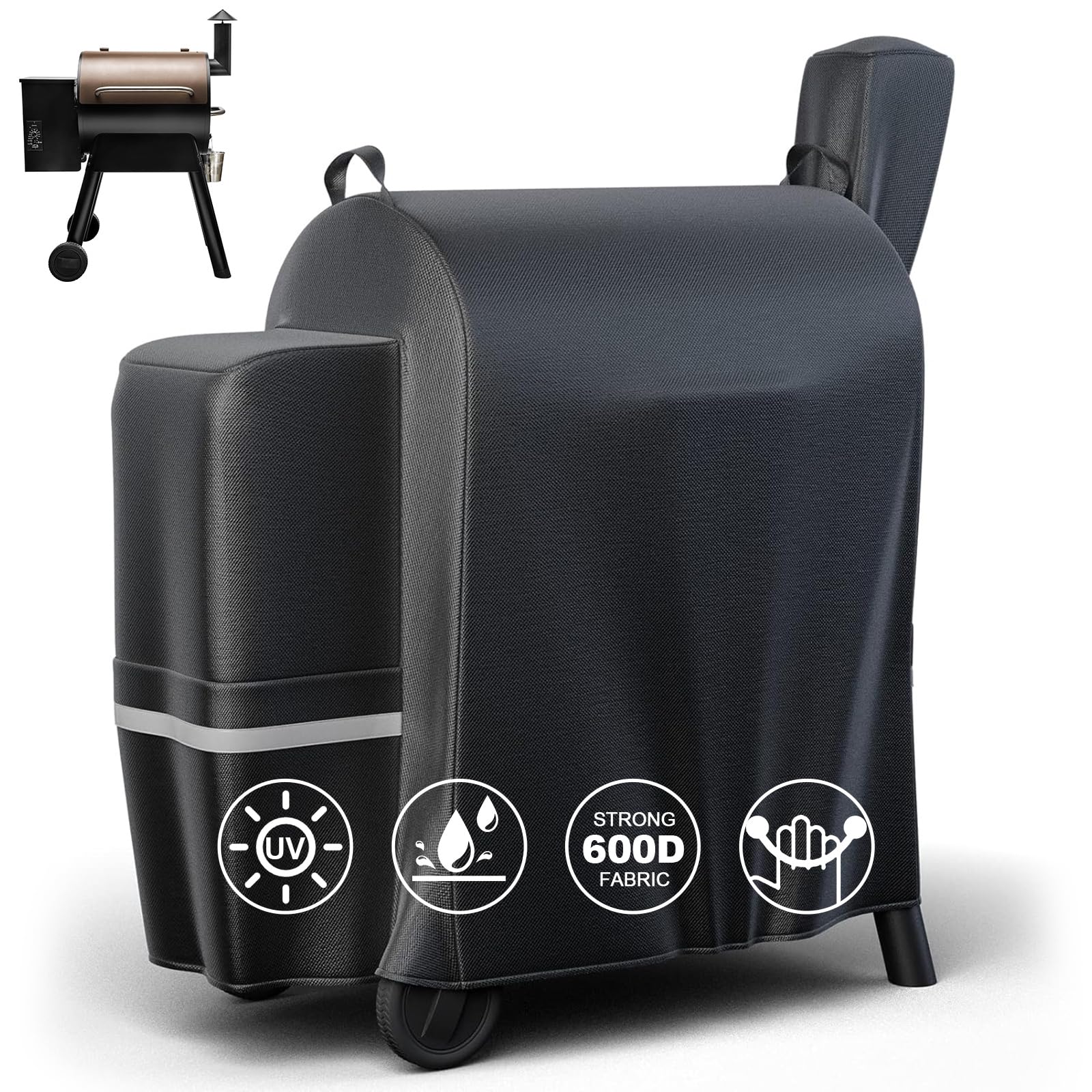 QuliMetal Heavy Duty Waterproof 600D Grill Cover for Traeger Pro 22, Pro 575, Lil' Tex Elite 22, Eastwood 22, Century 22 Series & Z Grills 550B Smoker - Durable Outdoor BBQ Protection with Handle for All Weather Use