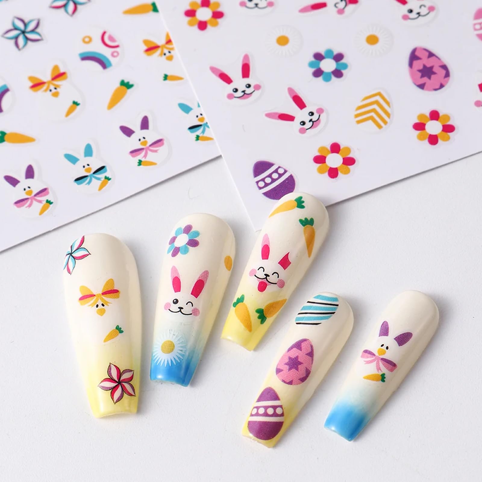 Easter Bunny Nail Art Stickers - Cute Rabbit & Carrot Nail Decals with Glitter - Adorable Easter Nail Designs for Women & Girls - Perfect for Easter Parties, Spring Nail Art, and Holiday Nail Decorations