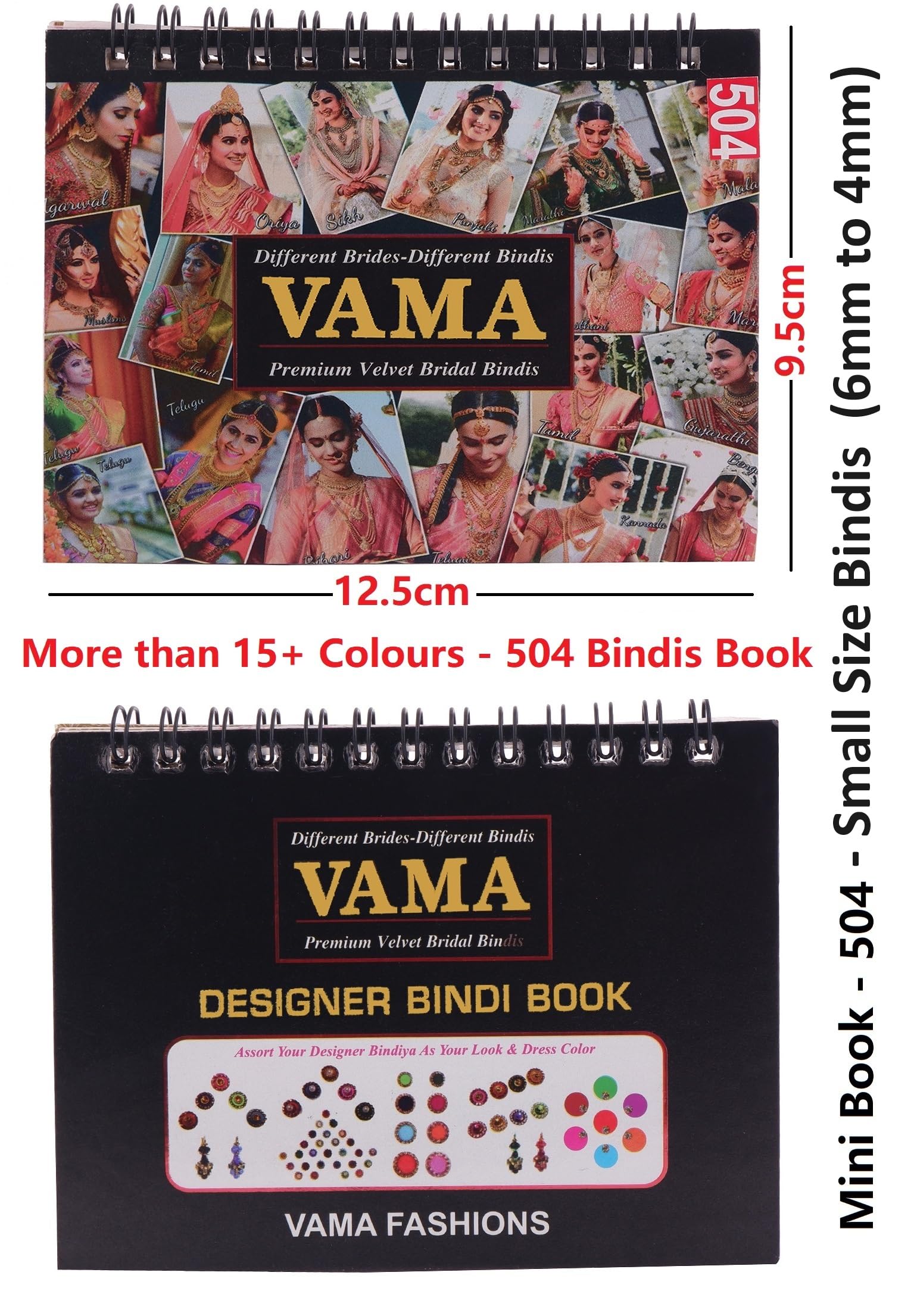 VAMA Multicolor Round Small Bindis Book - 504 Reusable Self-Adhesive Sticker Kumkum Pottu for Girls & Women | Perfect for Festivals, Weddings & Daily Makeup | Mini Bindi Booklet for Indian Traditional Look