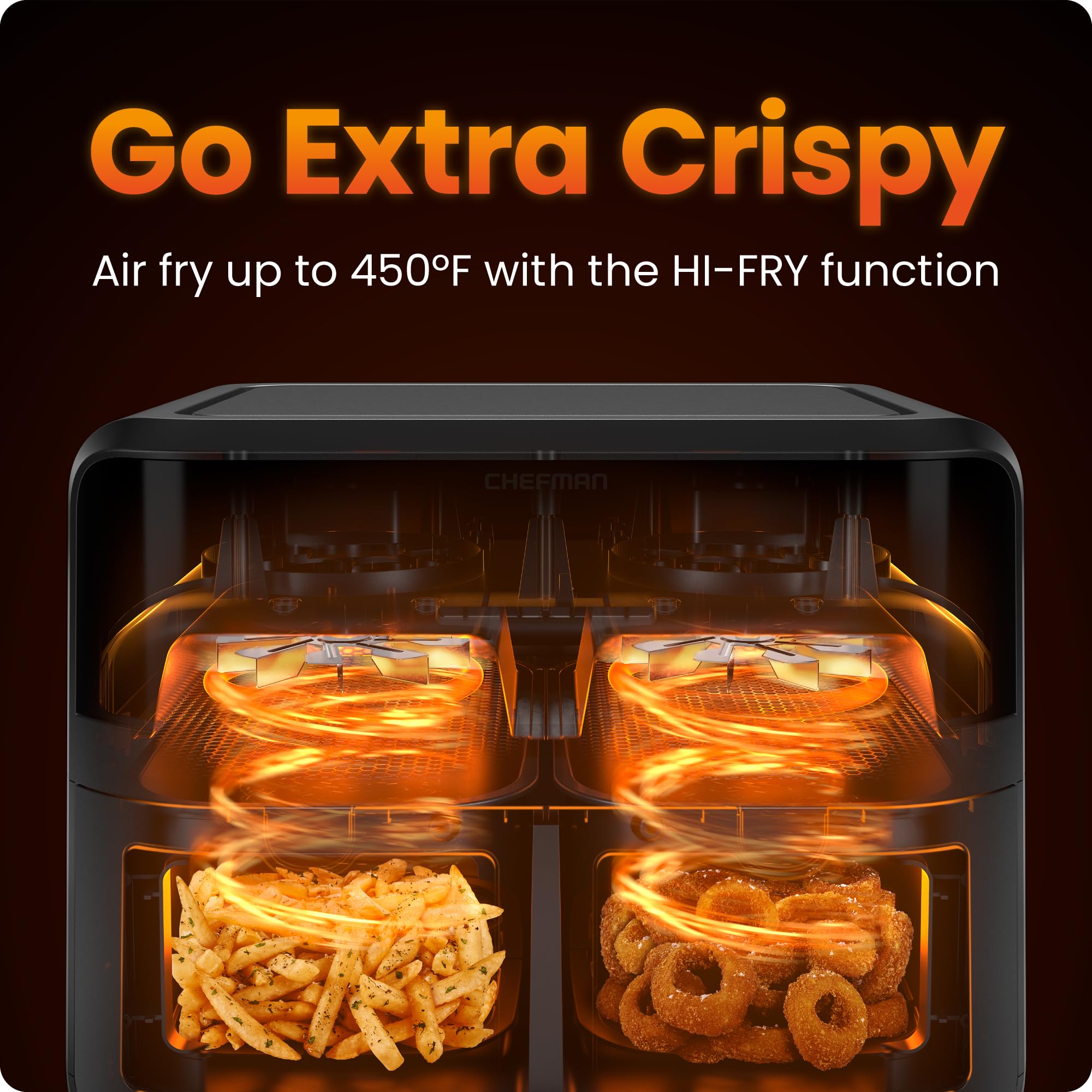 CHEFMAN 6 Quart Dual Basket Air Fryer Oven with Easy View Windows & Sync Finish Technology | 2 Independent 3Qt Nonstick Dishwasher Safe Baskets | Digital Controls, Hi-Fry & Auto Shutoff | Perfect for Family Meals, Healthy Cooking & Quick Snacks - Black