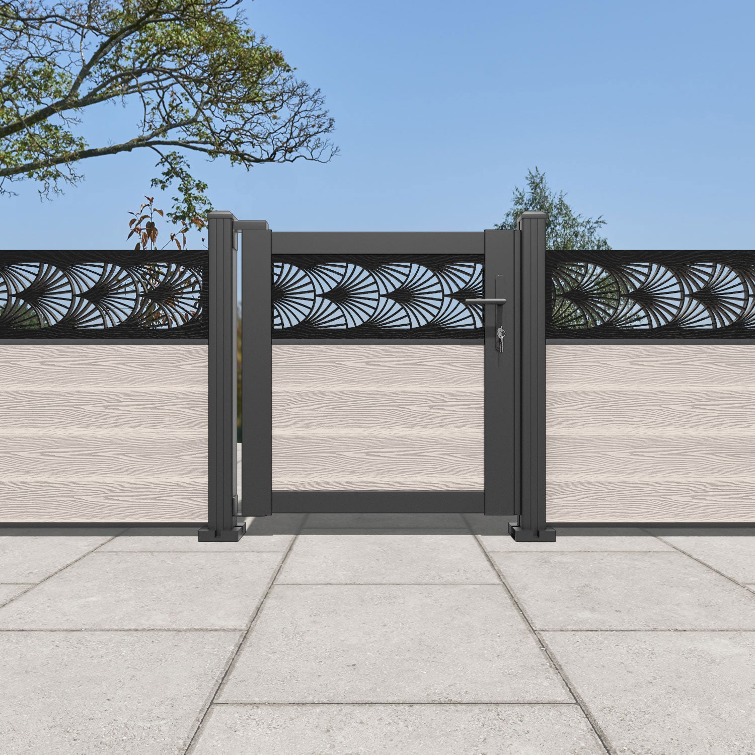 Classic Laurel Pedestrian Gate - Mid Stone Finish | Durable Iron Walkway Gate for Garden, Yard & Driveway Security | Weather-Resistant Outdoor Entry Solution