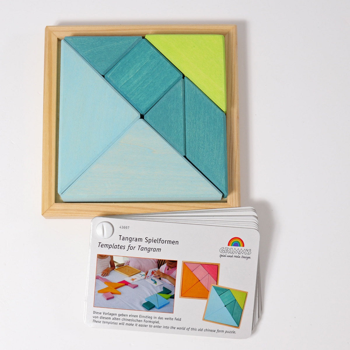 Grimm's Wooden Tangram Puzzle Set with 7 Pieces & Templates - Educational Brain Teaser for Kids & Adults - Perfect for Home, Classroom, and Travel Learning Activities