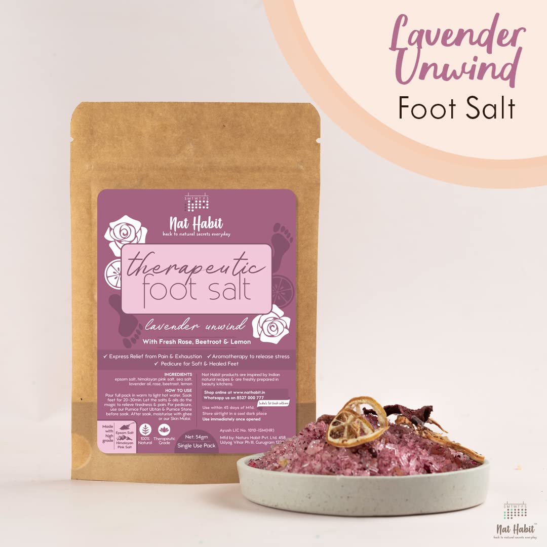 Nat Habit Fresh Lavender Unwind Foot Soak with Epsom Salt & Himalayan Pink Salt | Pain Relief & Inflammation Reduction | Detoxifying Aromatherapy Foot Bath | Perfect for Relaxation, Spa Days & Post-Workout Recovery | Pack of 2