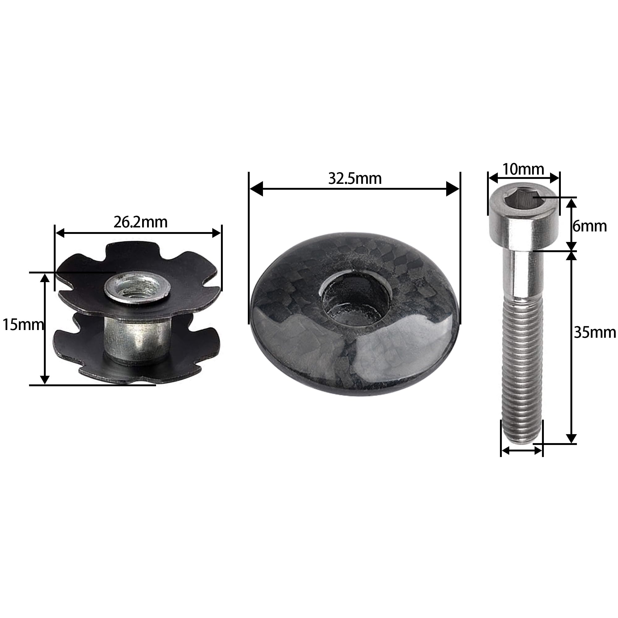 Premium Carbon Fiber Bike Headset Top Cap with M6x35mm Titanium Bolt & Star Nut - Compatible with 1-1/8