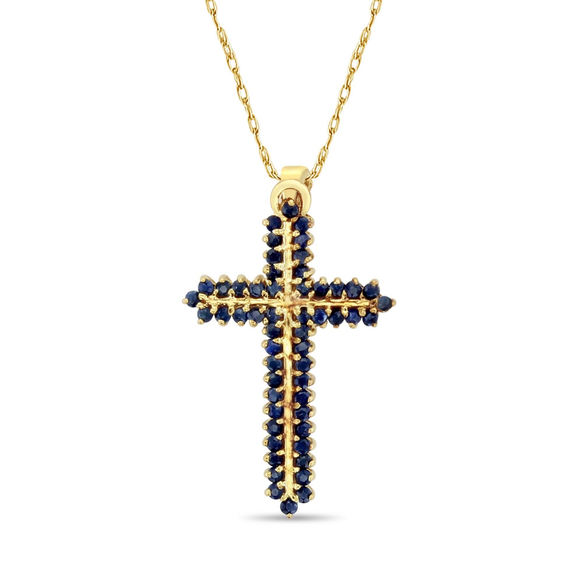 Natural Sapphire Yellow Gold Cross Pendant Necklace - Elegant Jewelry Gift for Women, Perfect for Weddings, Anniversaries & Special Occasions