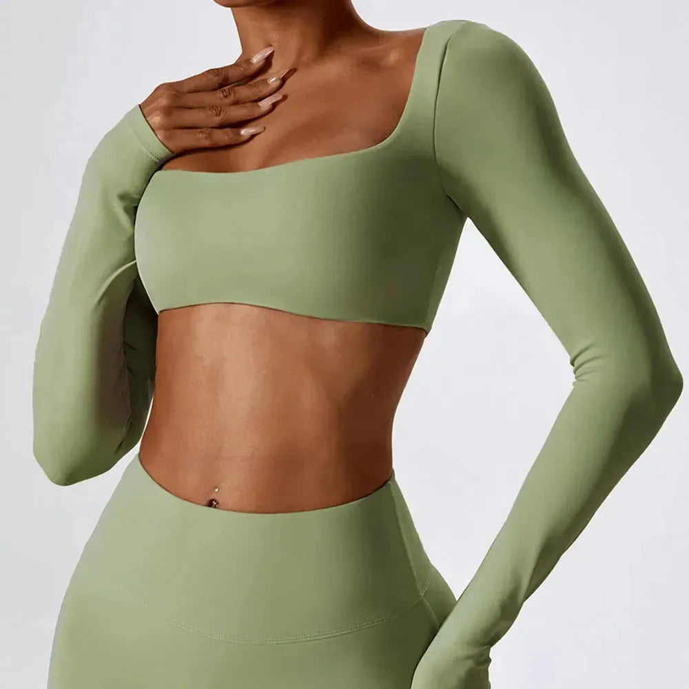 Women's Quick Dry Padded Workout Crop Top - Long Sleeve Gym Shirt for Running, Yoga & Fitness | Moisture-Wicking Push Up Sports Bra for Active Lifestyles