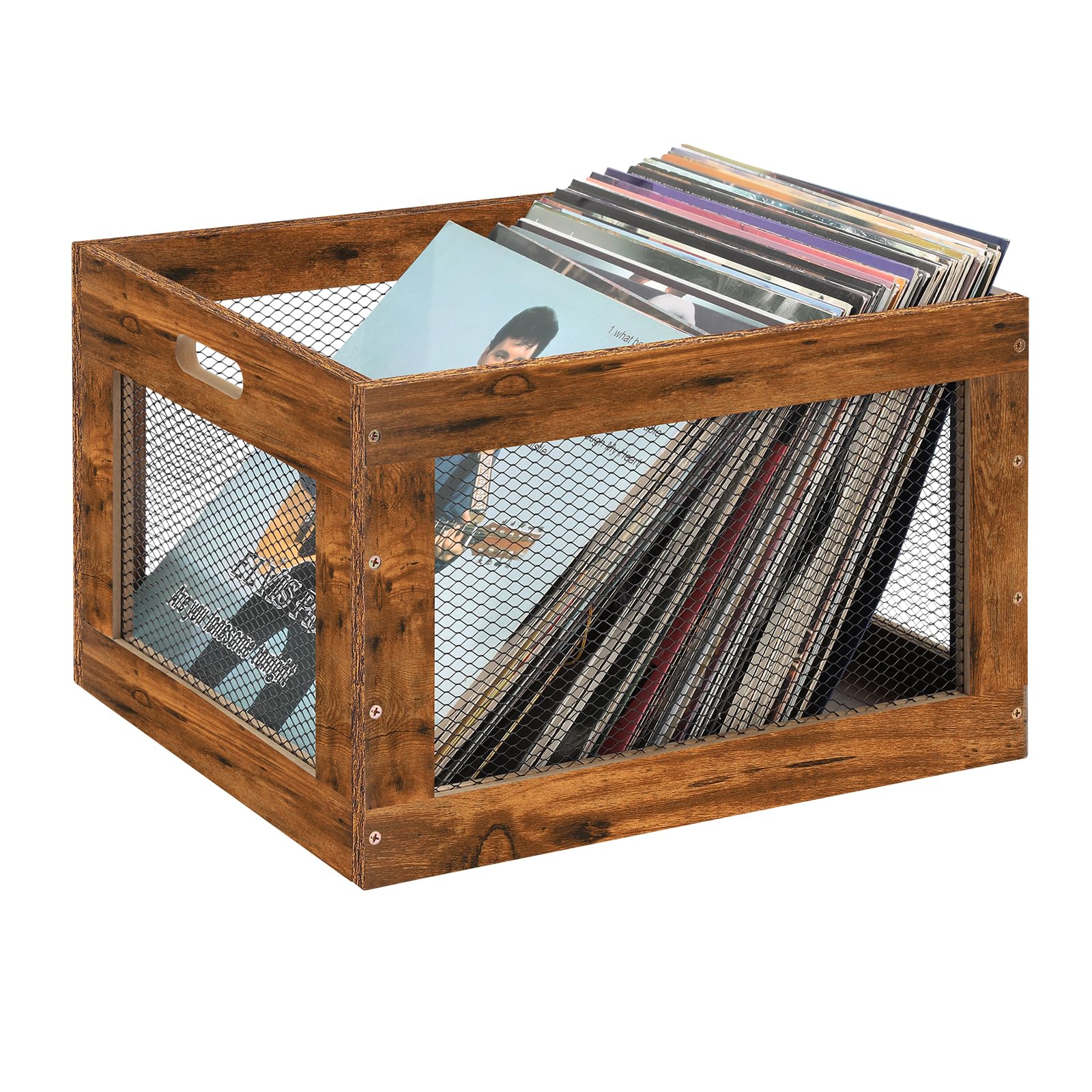 HAITRAL Wooden Vinyl Record Storage Crate with Handle - Multifunctional Organizer for Records, Books, Toys, Magazines & Home Decor - Perfect for Living Room, Bedroom & Office Storage Solutions
