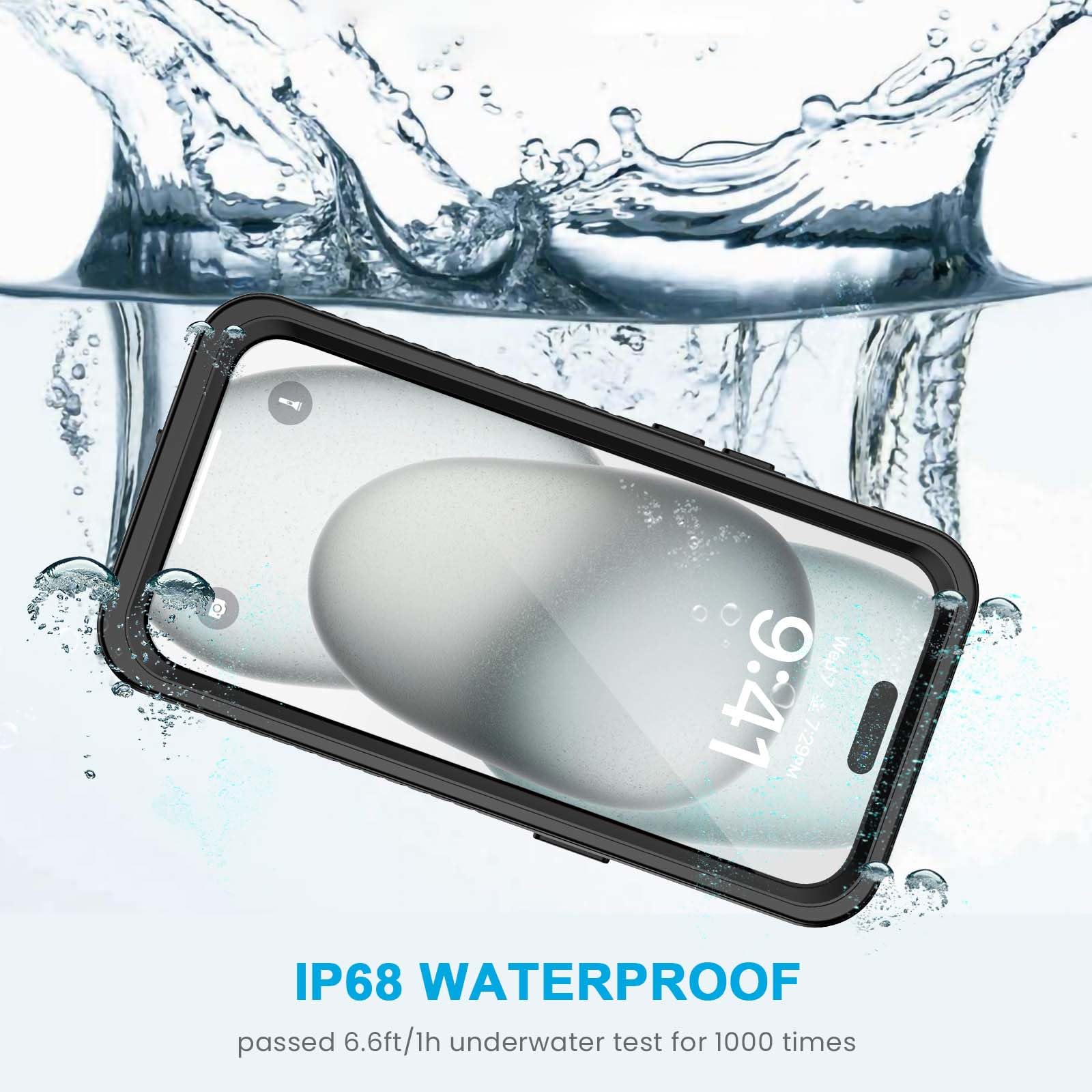 Lanhiem iPhone 15 Plus Case [6.7 inch] - IP68 Waterproof, Dustproof & Shockproof Protective Cover with Built-in Screen Protector | Full Body 360 Protection | Perfect for Outdoor Activities, Hiking & Extreme Sports (Black)