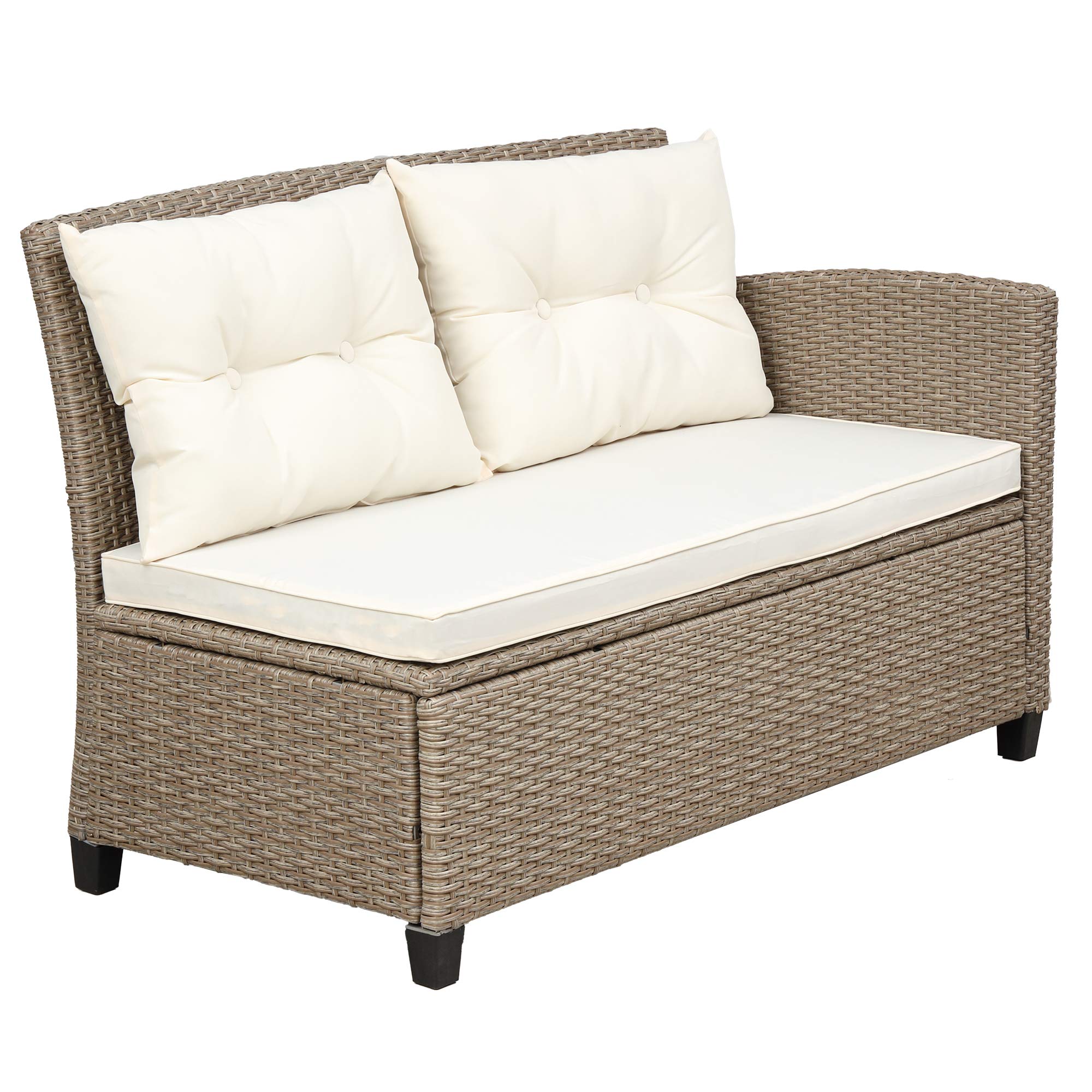 4-Piece Outdoor Sectional Sofa Set - PE Rattan Patio Furniture with Cushions & Glass Table - Brown & Beige Wicker Conversation Set for Backyard, Poolside or Garden Relaxation