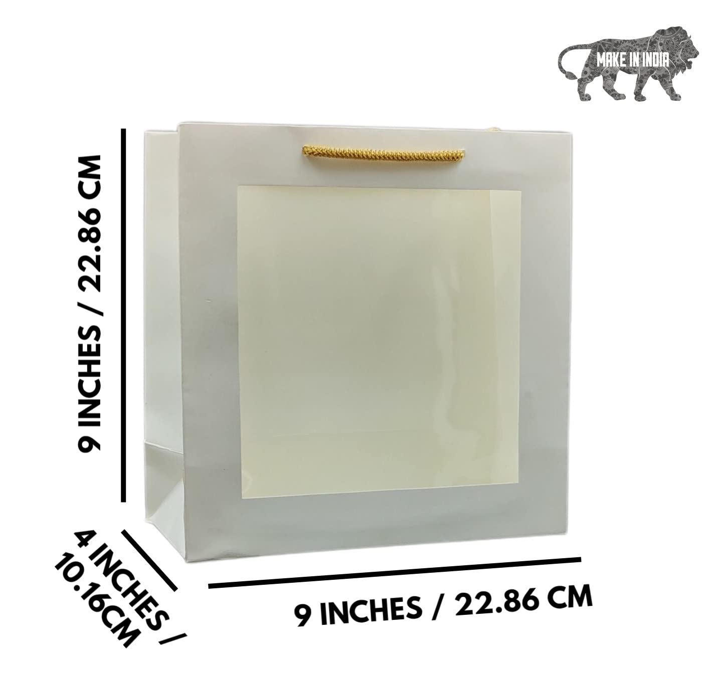 Arrow Paper Products White Transparent Window Gift Bags - 9x9x4 Inches, Pack of 10 | Printed Party Favor Bags for Weddings, Birthdays, Holidays & Special Occasions | Perfect for Candy, Cookies, Small Gifts & Party Favors